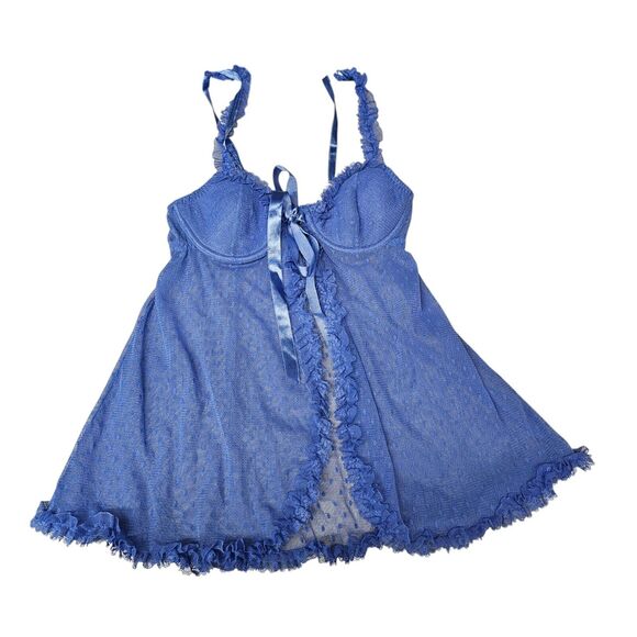 Frederick's of Hollywood Purple lace Tie Front Nightie Lingerie Babydoll Teddy - Picture 10 of 11